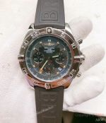 Copy Breitling Chronomat SS Black Dial Black Rubber Watch 